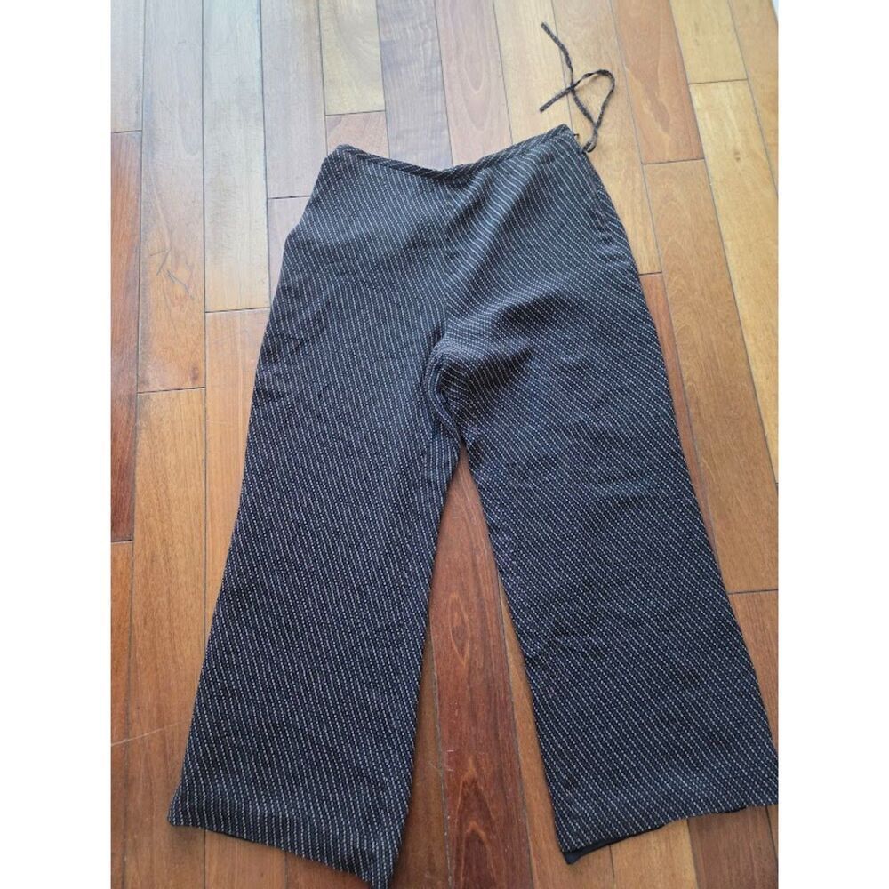 Ann Taylor Black w/Cream Swiss Dot Print Ankle Wide Leg 100% Silk Pants size 6
